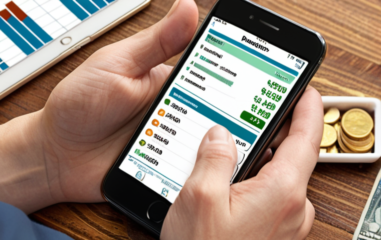 **A visual representation of budgeting and tracking finances using a mobile app on a smartphone, depicting a person reviewing their expenses and identifying areas for saving. The scene should evoke a sense of financial awareness and control.**